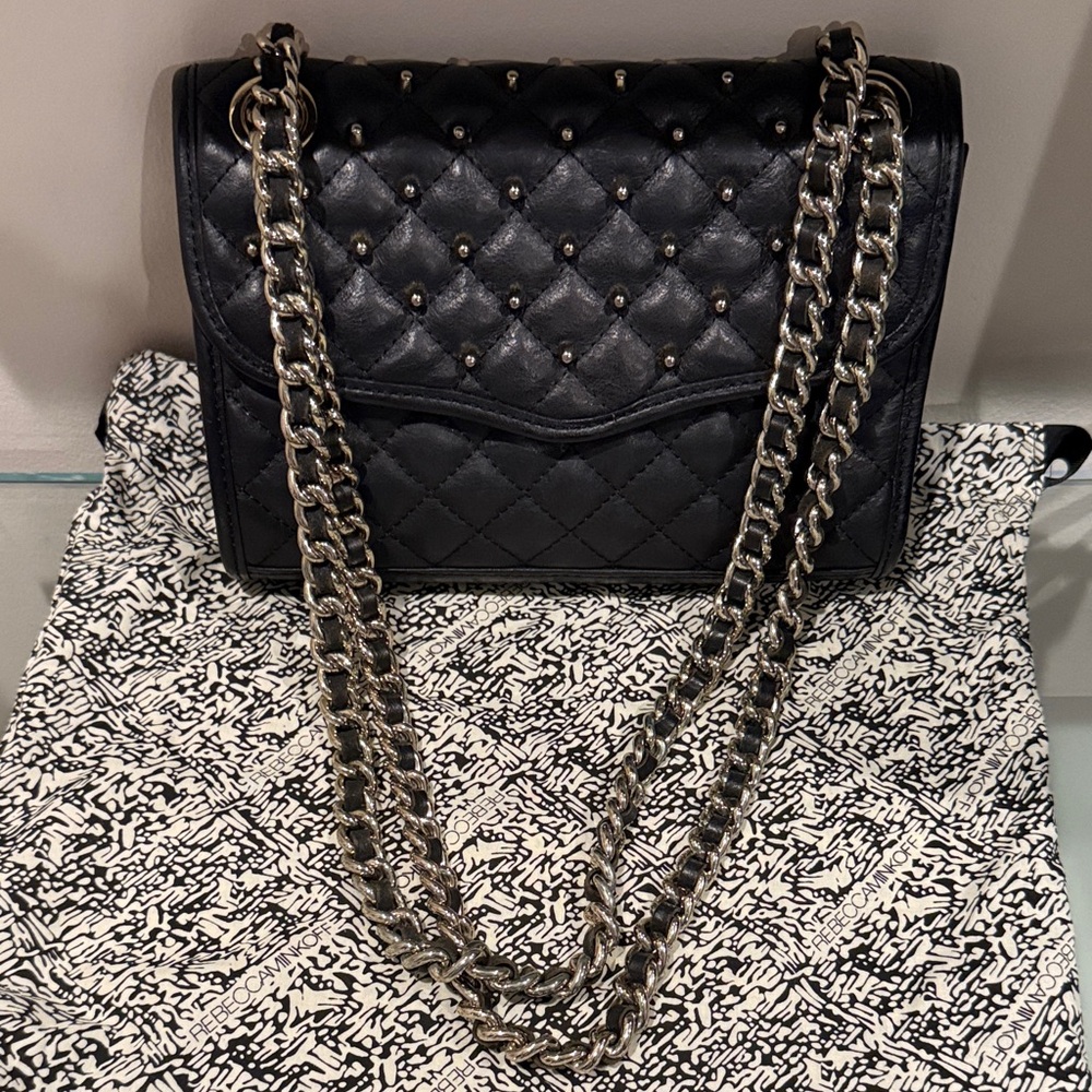 Rebecca Minkoff Black and Silver Studded Quilted Chain Bag